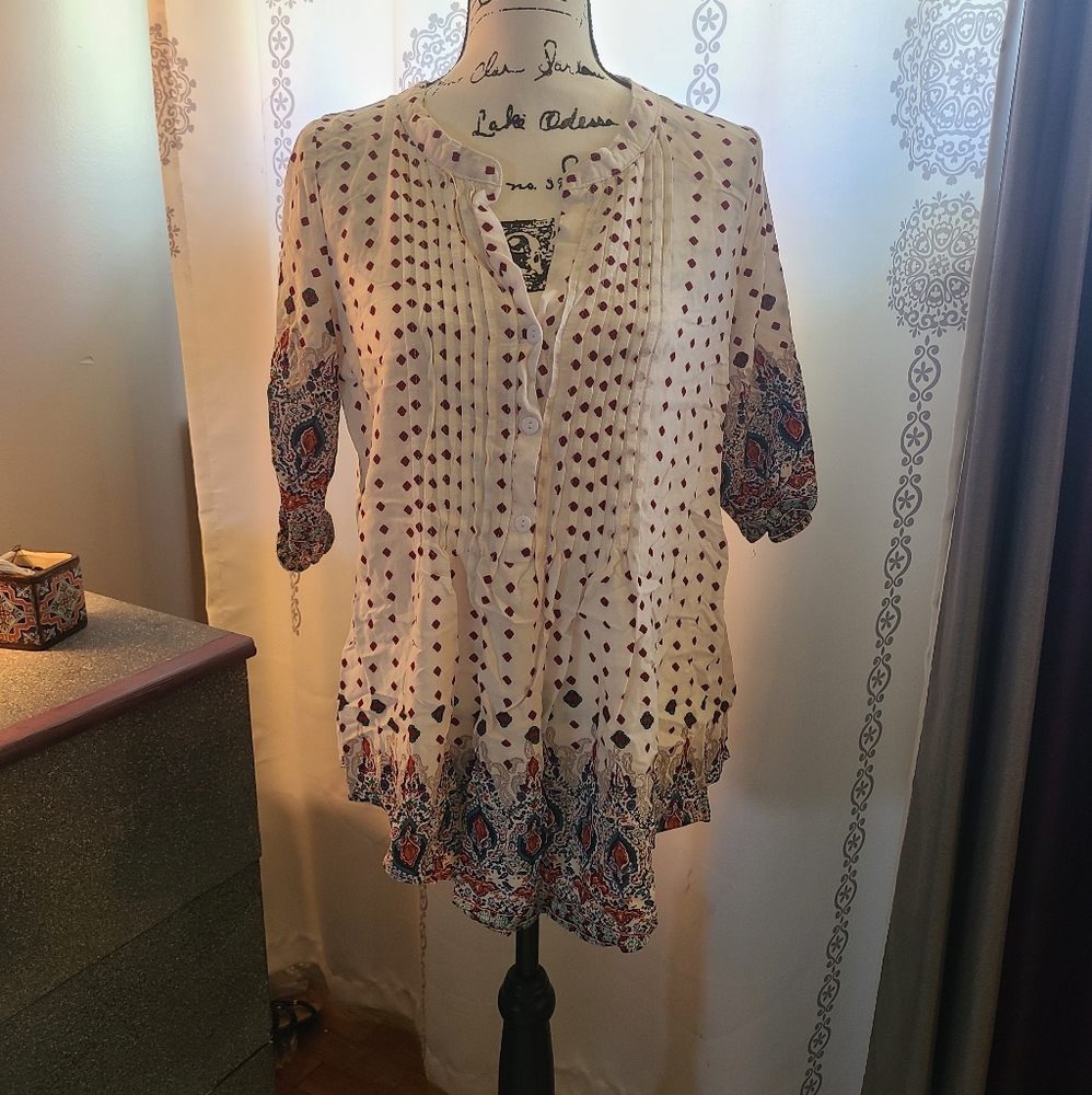 Reborn Flowy white shirt with red and pasley at th